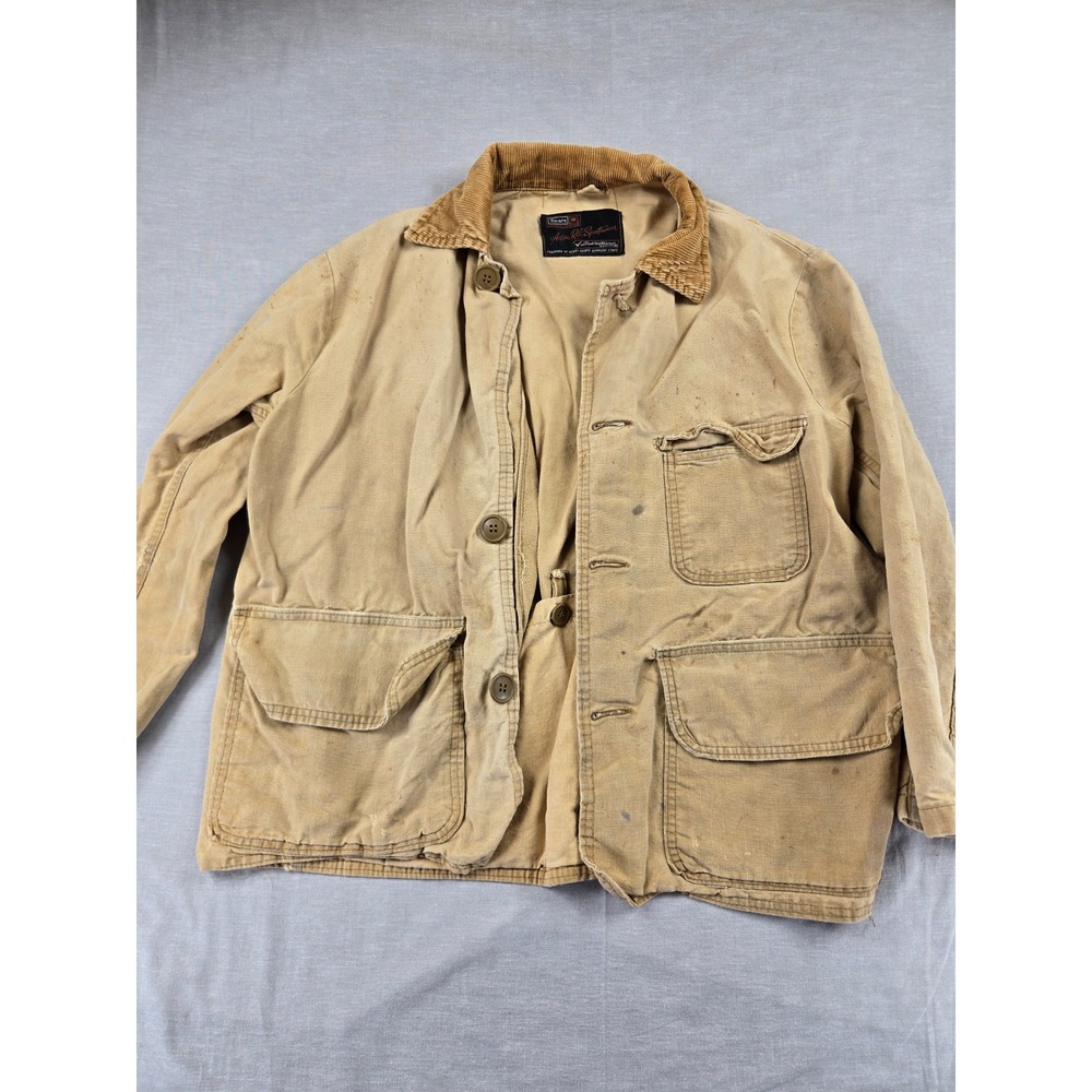 Vintage Sears Ted Williams Action-Rite Canvas Field Jacket Tan Chore Coat Mens